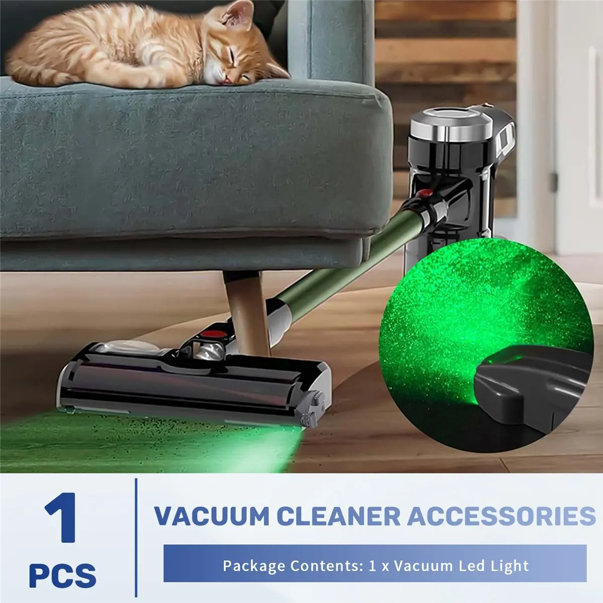 AAAL Vacuum Dust Detector Light Vacuum Led Light Attachment, Green LED Light for Vacuum Cleaner Head Accessories