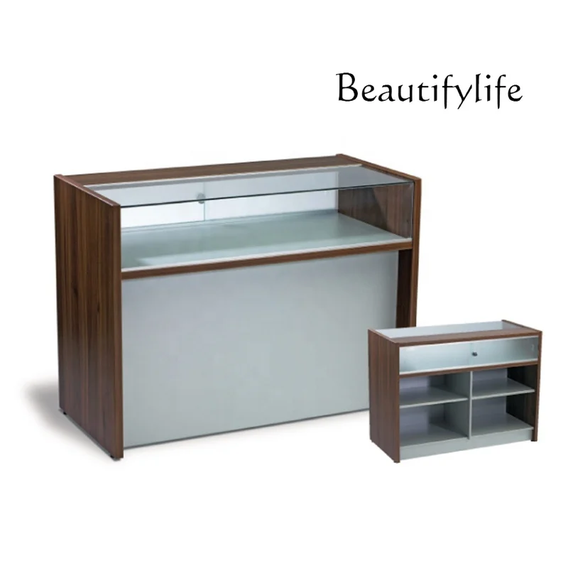 

custom.KEWAY Frameless Full Glass Cabinet Checkout Counter Reception Desk Shop Glass Display with Cash Counter