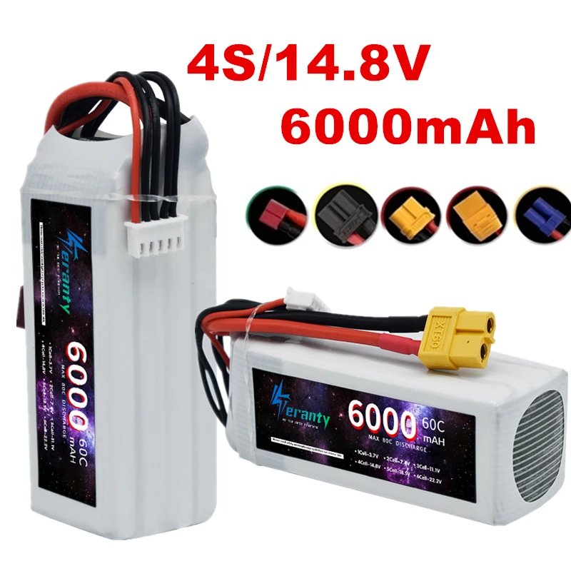 

1/2PCS RC Battery 4S 60C 6000MAh 14.8V Lipo Battery With XT90/XT60/Deans T EC5 Plug For FPV Helicopter Drone Aircraft Racing