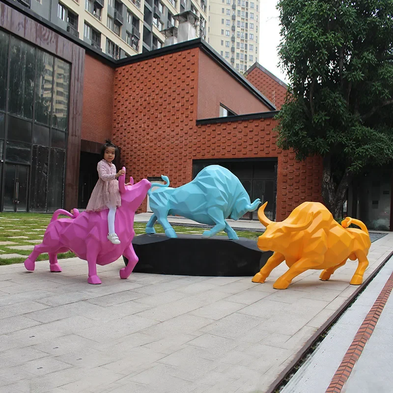 Escultura geométrica de fibra de vidro de elefante de piso grande paisagem de jardim