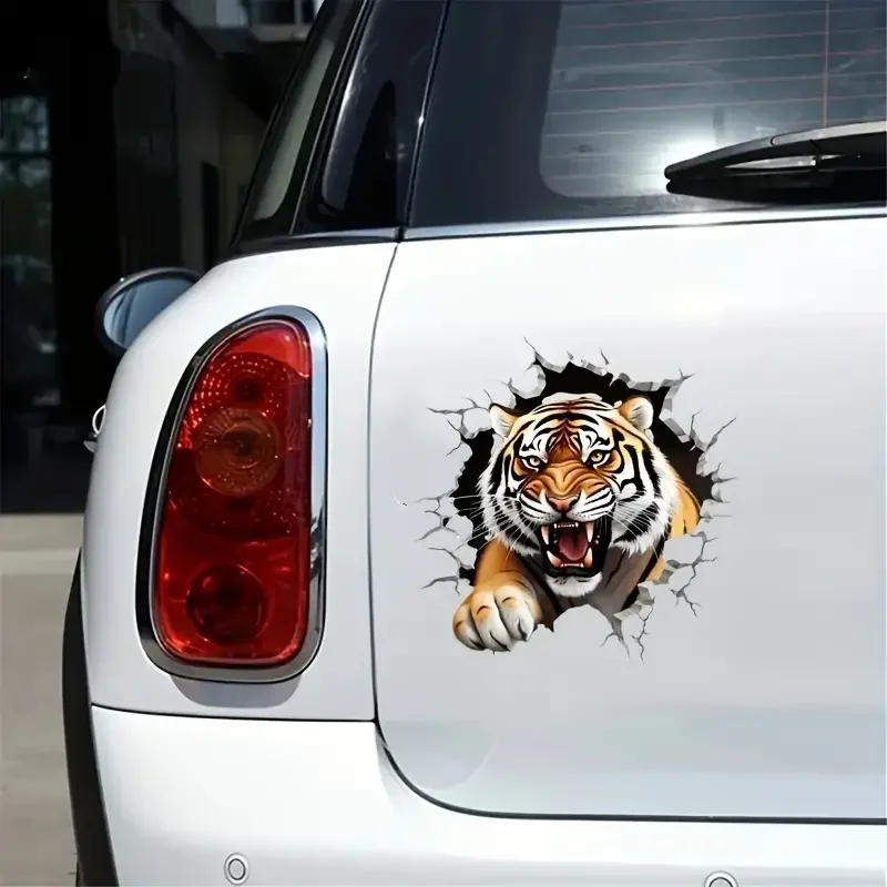 3D Tiger Decal Stickers - Domineering Wall & Car Murals, Self-Adhesive, Scratch-Cover for Glass, Laptops, and More - PVC Materia