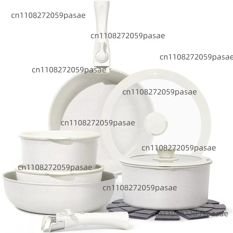 Wholesale 15 pieces of writing granite aluminum cookware sets with non-stick coating and detachable handles for home cooking