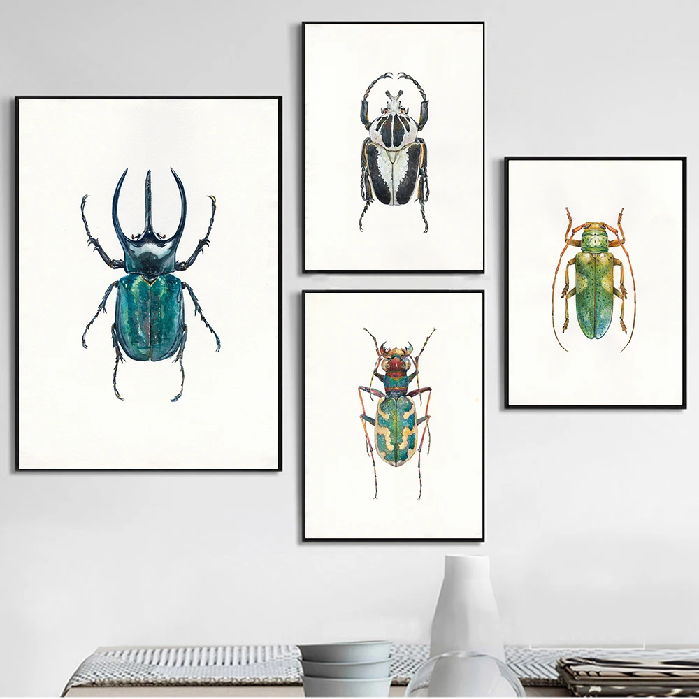 Nordic Insects Mantis Print And Posters Colorful Beetles Bugs Canvas Painting Wall Art Pictures Interior Living Room Home Dec