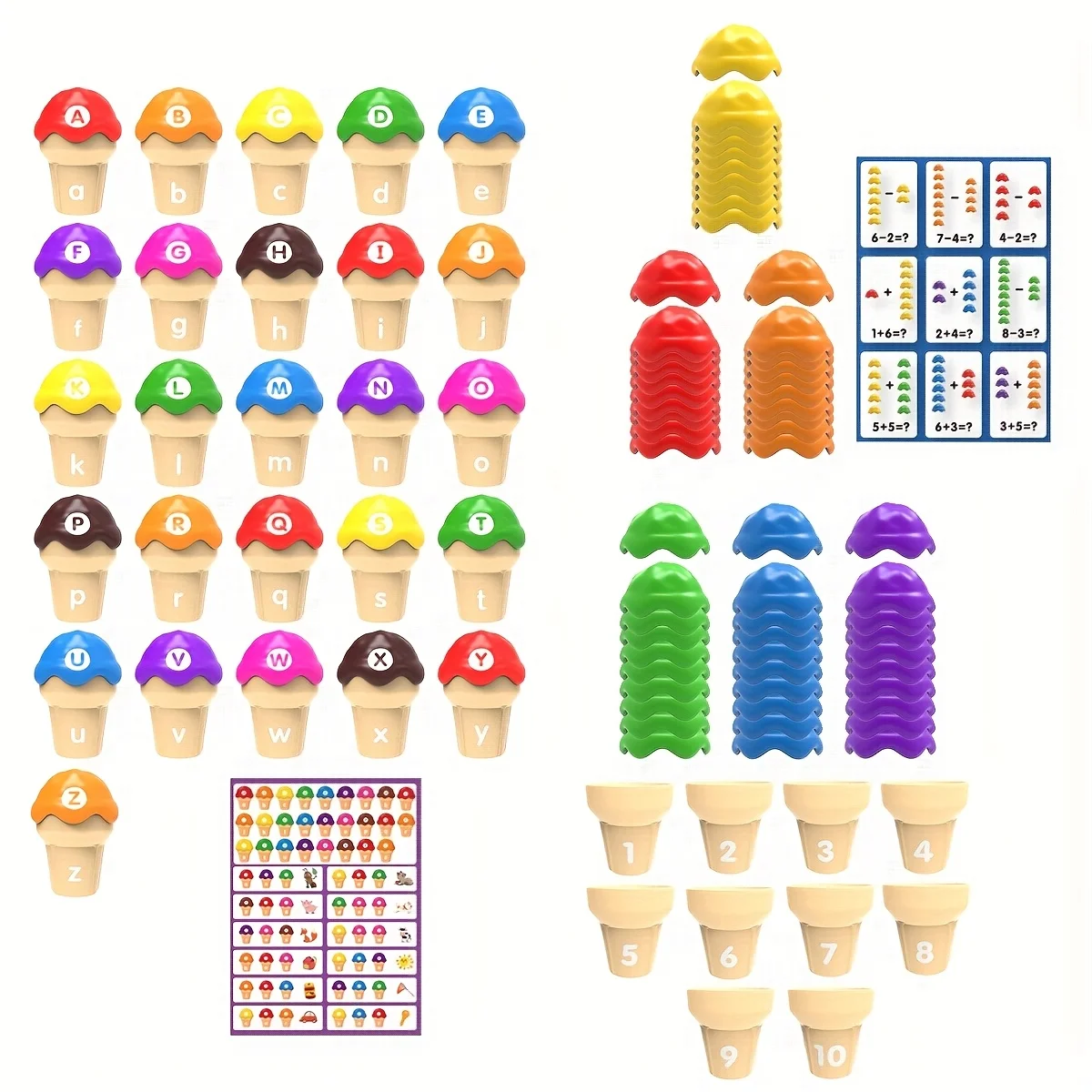 Ice Cream Counting and Color Sorting Stacking Toys for Kids, Number Math Games Learning Toy to Enhance Fine Motor Skill Toys