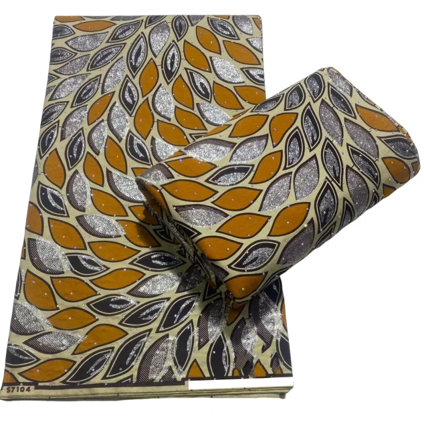 

Hot Popular African Rhinestones Wax Fabric For Party Dress,100% Cotton Ankara Gold Powder Tissu Wax with Full Rhinestones 6Yards