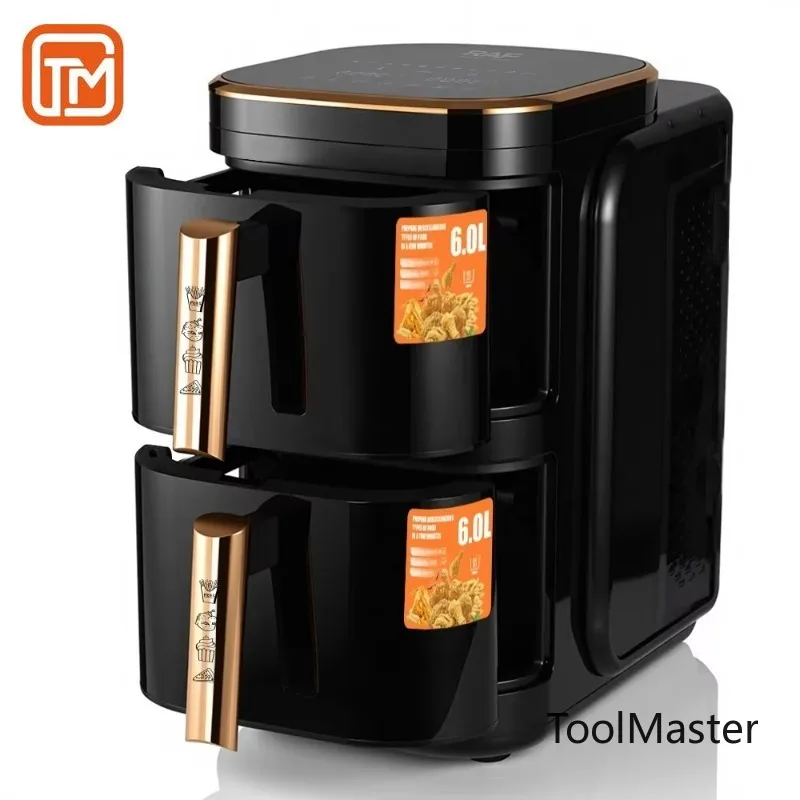 

【Hot Sale】Double Layer Stack Air Fryer 6+6L Electric Without Oil Smart Double Air Fryer Digital With Dual Basket
