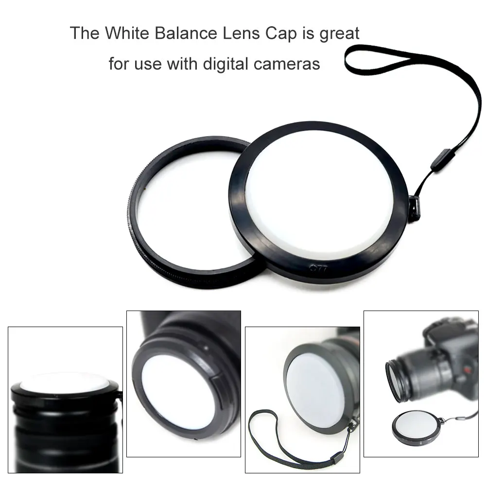 77mm 2-in-1 Lens Cap White Balance Filter Universal DSLR Mirrorless Camera Accessory for Accurate Color Calibration Photo Tool