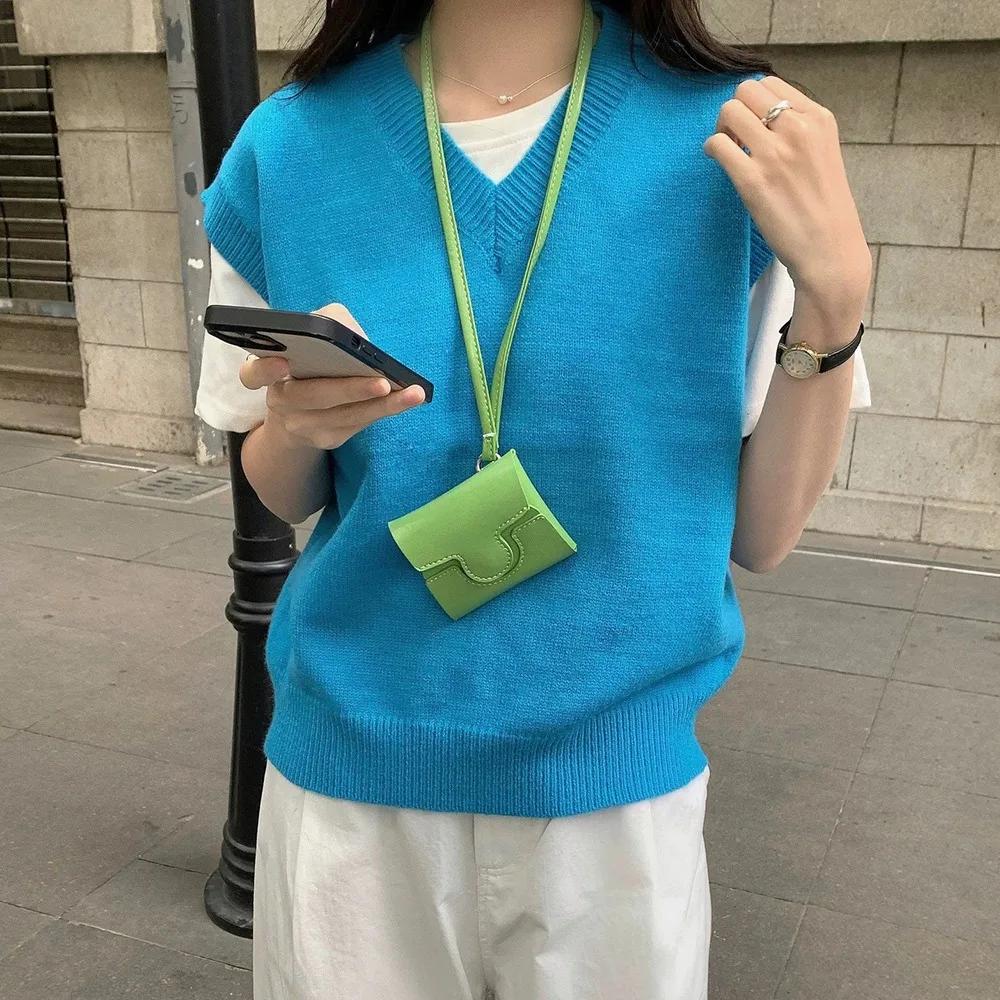 

Multifunctional Small Square Wallet Solid Color Simple Mini Headphone Bags Durable PU Leather Lipstick Storage Bag Female