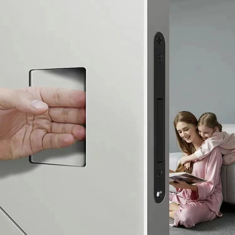 Flush Wood Sliding Embedded Hidden Shift Pull Integrierter Gang Unsichtbarer magnetischer schwarzer Innentürgriff mit Sichtschutzschloss
