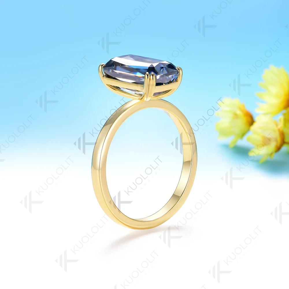 Kuololit 5CT متقاطع الأزرق مويسانيتي الدائري للنساء الصلبة 14K 18K الذهب الأصفر خاتم الخطوبة لهدايا عيد الميلاد الذكرى