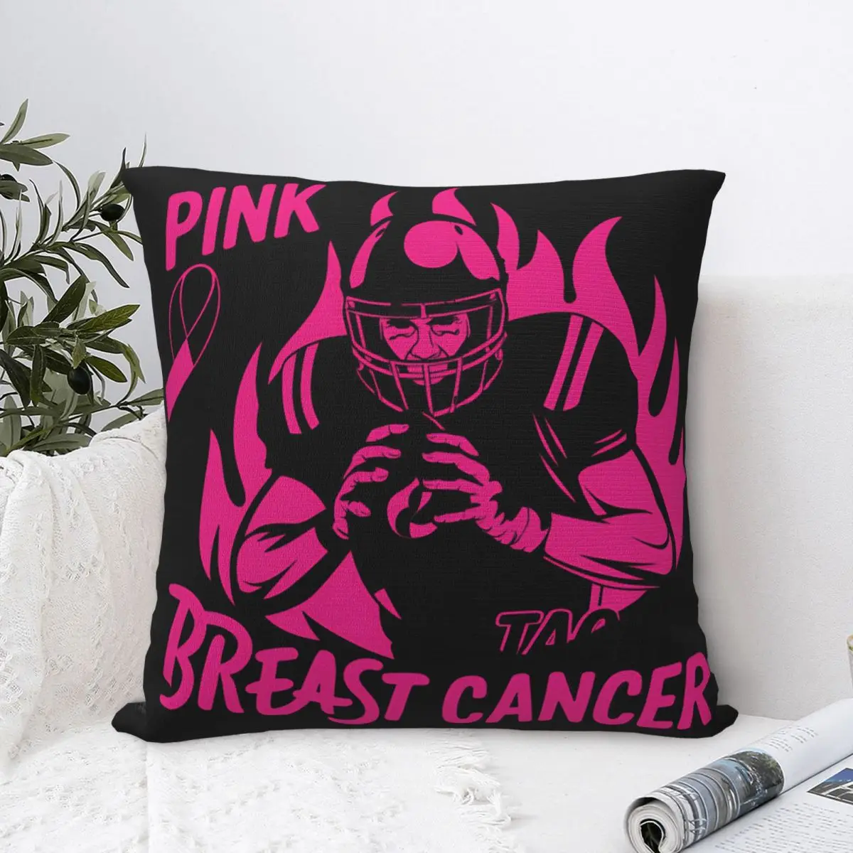 Tackle Breast Cancer Football Pink Ribbon Awareness Pillowcase Polyester Cushion Cover Decorations Throw Pillow Case Cover Bed