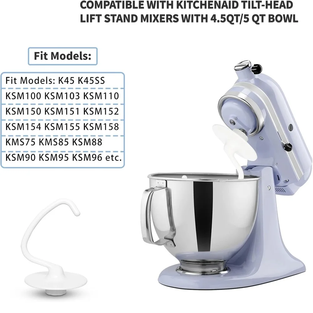 K45DH Dough Hook Compatible with KitchenAid K45,K45SS, KSM90, KSM110, KSM150, KSM75 Tilt-Head Stand Mixers 4.5-5 Quart Bowls