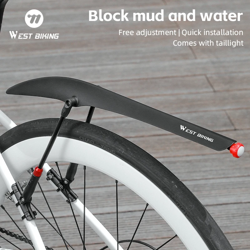 

WEST BIKING 1/2PCS MTB Gravel Bicycle Fender with Tail Light Front Rear Mudguard Quick Release Mud Flaps Mountain Bike Accessory
