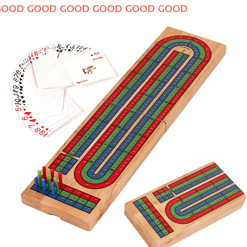 Gioco da tavolo Cribbage in legno Classico gioco da tavolo Cribbage a 3 tracce per adulti da interno ed esterno con 9 picchetti Cribbage Gioco da tavolo di carte portatile