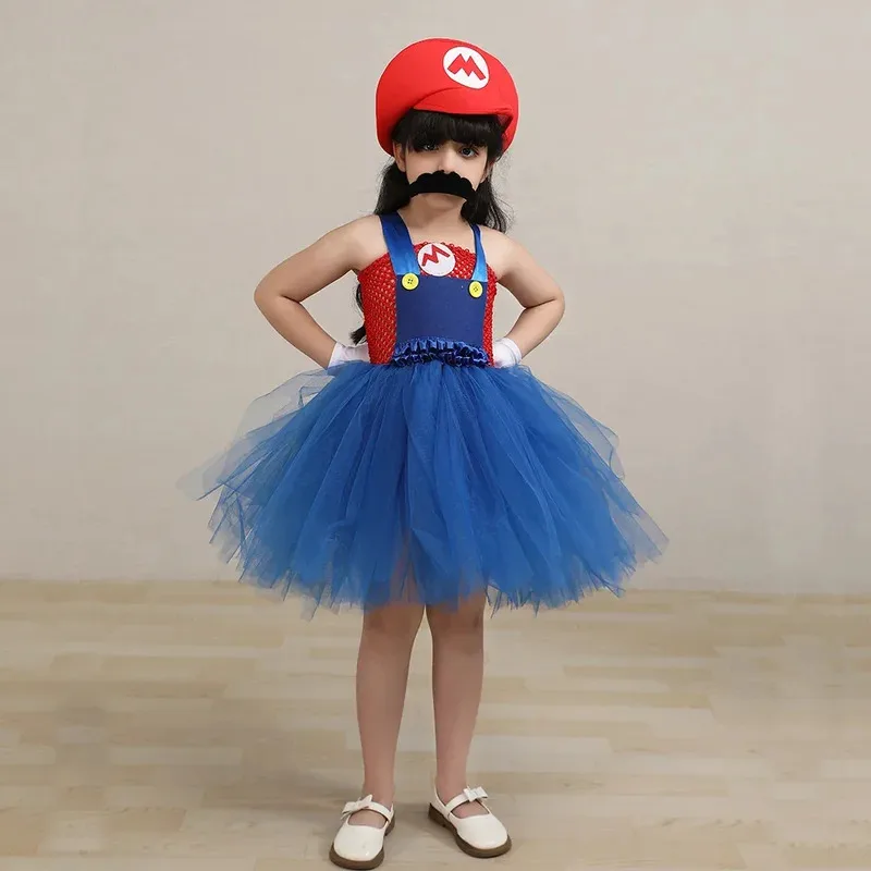 Halloween niños Festival dibujos animados Super juego Luigi Bros disfraz Cosplay Navidad niños Paty Plumber Mary vestido de lujo 5ftu ^ 5