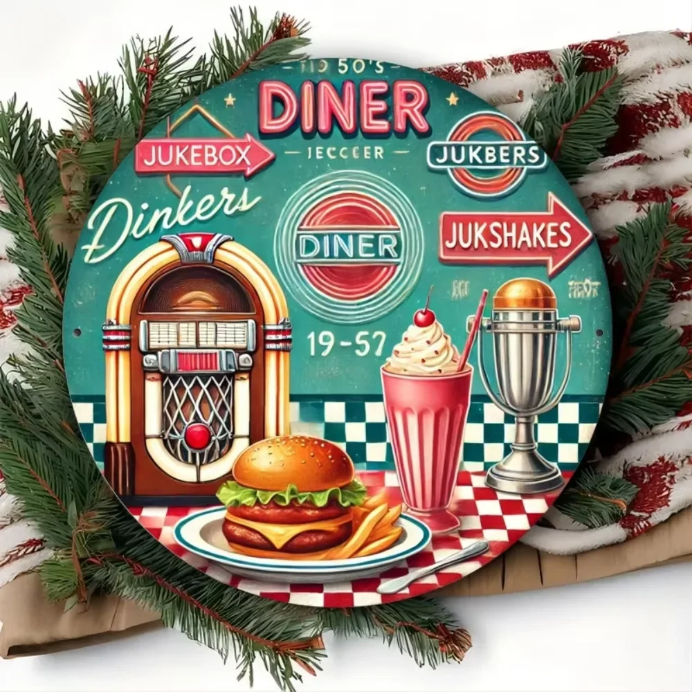 Premium 1950s - Style Diner Sign. Metal Wall Art. Ideal for Home, Kitchen, Dining Room. Adds Retro Flair.