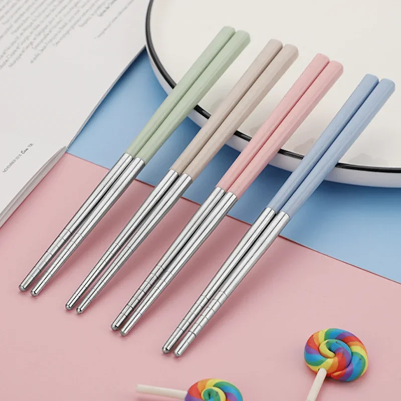 Wheat Straw 304 Stainless Steel Tableware Hot Pot Chopsticks Sushi Chopsticks Household Chinese Chopsticks Kitchen Utensils