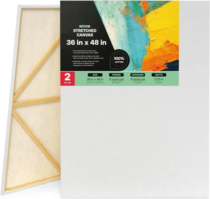 

Stretched Canvas, 36 x 48 Inches, Pack of 2, Blank White Large Canvas for Painting for Acrylic, Oil and Gouache Paints