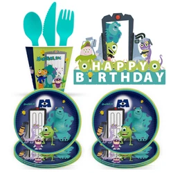 Disney Cute Cartoon Monsters University Tema Vassoio di carta Bicchiere di carta Coltello Forchetta Stoviglie usa e getta Fornitura per feste di buon compleanno