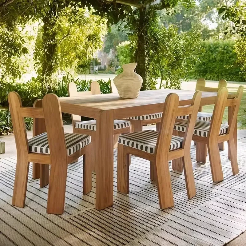 Outdoor Teak Table and Chairs Courtyard Garden Villa Terrace Creative Table Chairs Waterproof Sunproof Wood