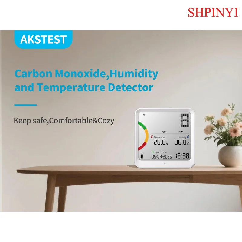 Detektor CO Detektor Karbon Monoksida Waktu Nyata dengan Sensor Suhu & Kelembapan Alarm Layar LCD USB Rumah Mobil Kantor Perjalanan