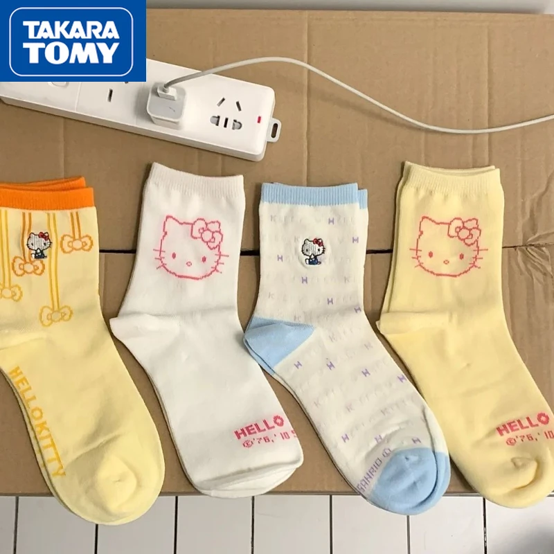 

TAKARA TOMY Hello Kitty Spring and Summer Cute Cartoon Girls In Tube Socks Student Sports Leisure Deodorant Sweet Socks