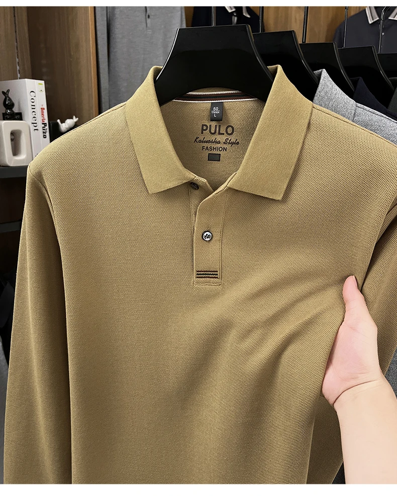 Hochwertiges Langarm-Poloshirt aus 100% Baumwolle für Herren, neue Luxus-Modemarke, Frühling/Herbst, luxuriöser Komfort, lässiges Business-T-Shirt. – Detail 27