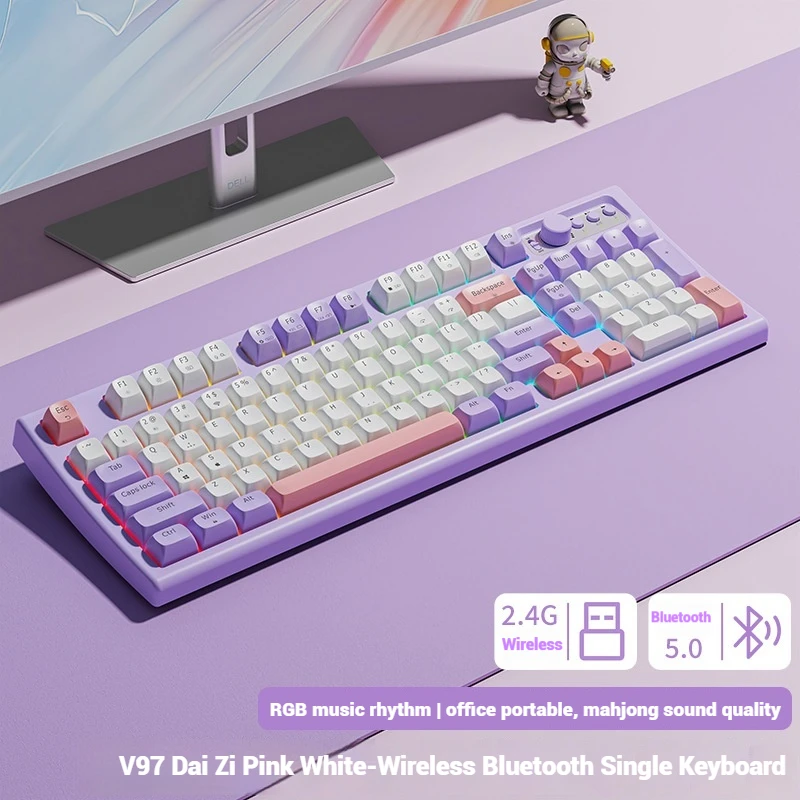 V97 Wireless Bluetooth Dual Modes Silent Game Keyboard 97 Keys Layout Large Capacity Battery Lasting Battery Life Rgb Backlight