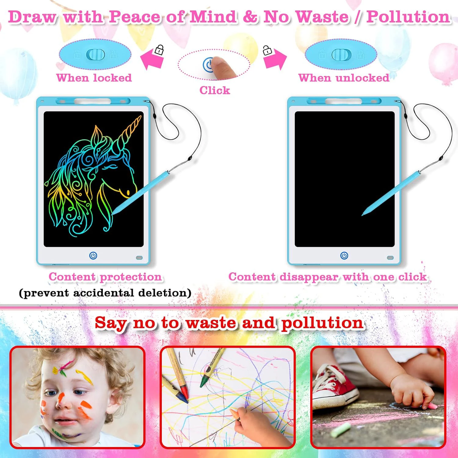 Tableta gráfica LCD de 16/12/10/8,5 pulgadas, tableta de dibujo en Color de dibujos animados, 3 4 5 6 7 8 años, regalos de cumpleaños para niños/Navidad/juguetes de viaje