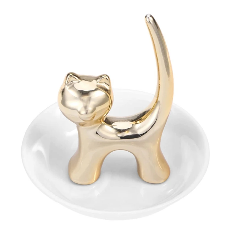 B62B-Cat Trinket Dish Jewellery Tray Cat Ring Holder Jewelry Dish Trinket Holder Fashion Bracelets Earrings Storage Tray