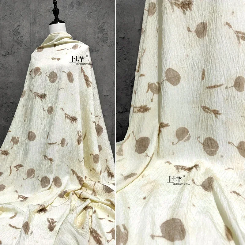 Fashion Printed Pleated Fabric Beige Apricot Tie Dye Hanfu Camisole Skirt Wholesale Cloth Per Meter for Diy Sewing Material