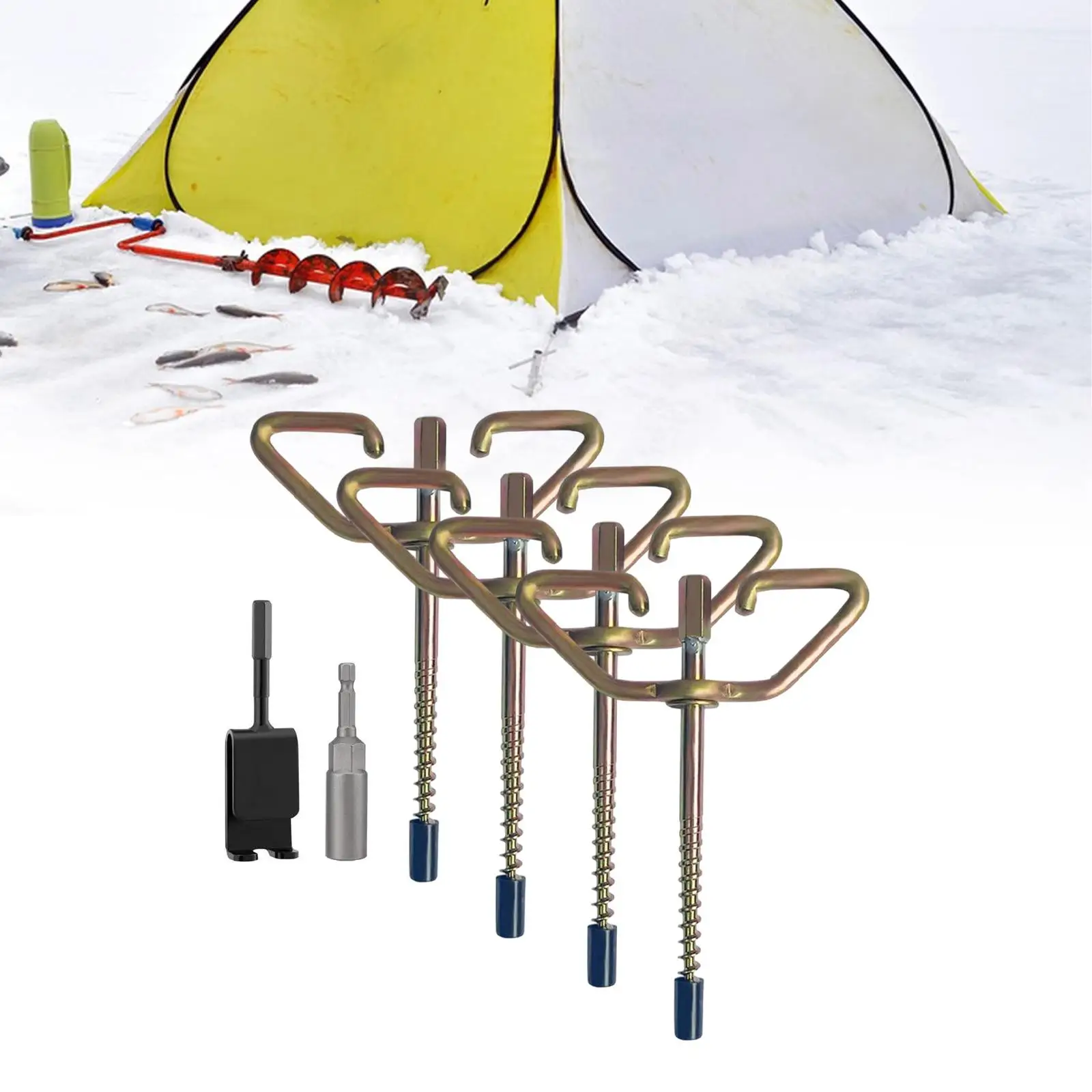 4x Ice Fishing Anchors Ice Shanty Anchors Ice Anchor Tool Strong Tent Pegs Ice Shelter Accessories Ice Fishing Shelter Anchor