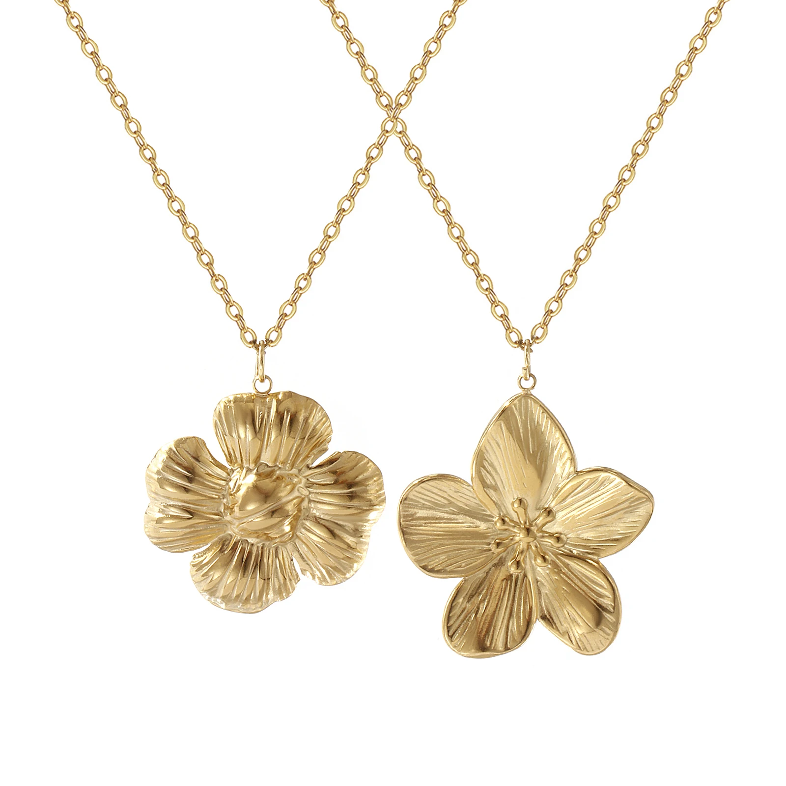 1pc New Flower Pendant Necklace for Women 18K PVD Gold Plated 304 Stainless Steel Cable Link Chain 45cm Jewelry Birthday Gift