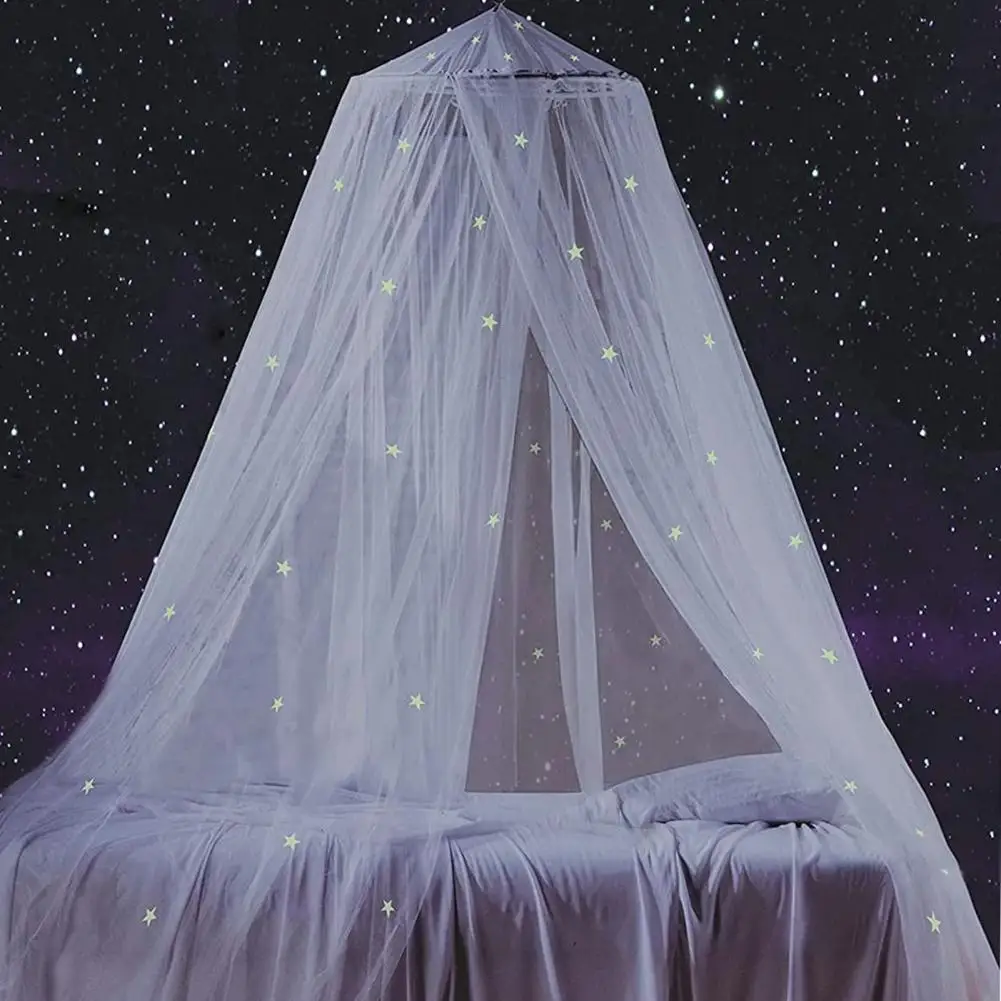 Bed Canopy Reusable Dome Mosquito Net Soft Useful Stars Princess Canopy Fluorescent Bedcover Curtain