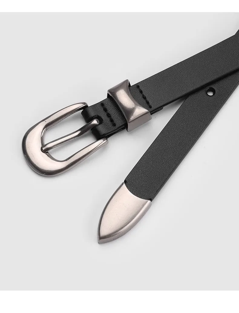 1.8cm Width Leather Belt for Women Zinc Alloy Silver Buckle Split Leather Casual Belt Genuine Leather Thin Belt Female Vintage