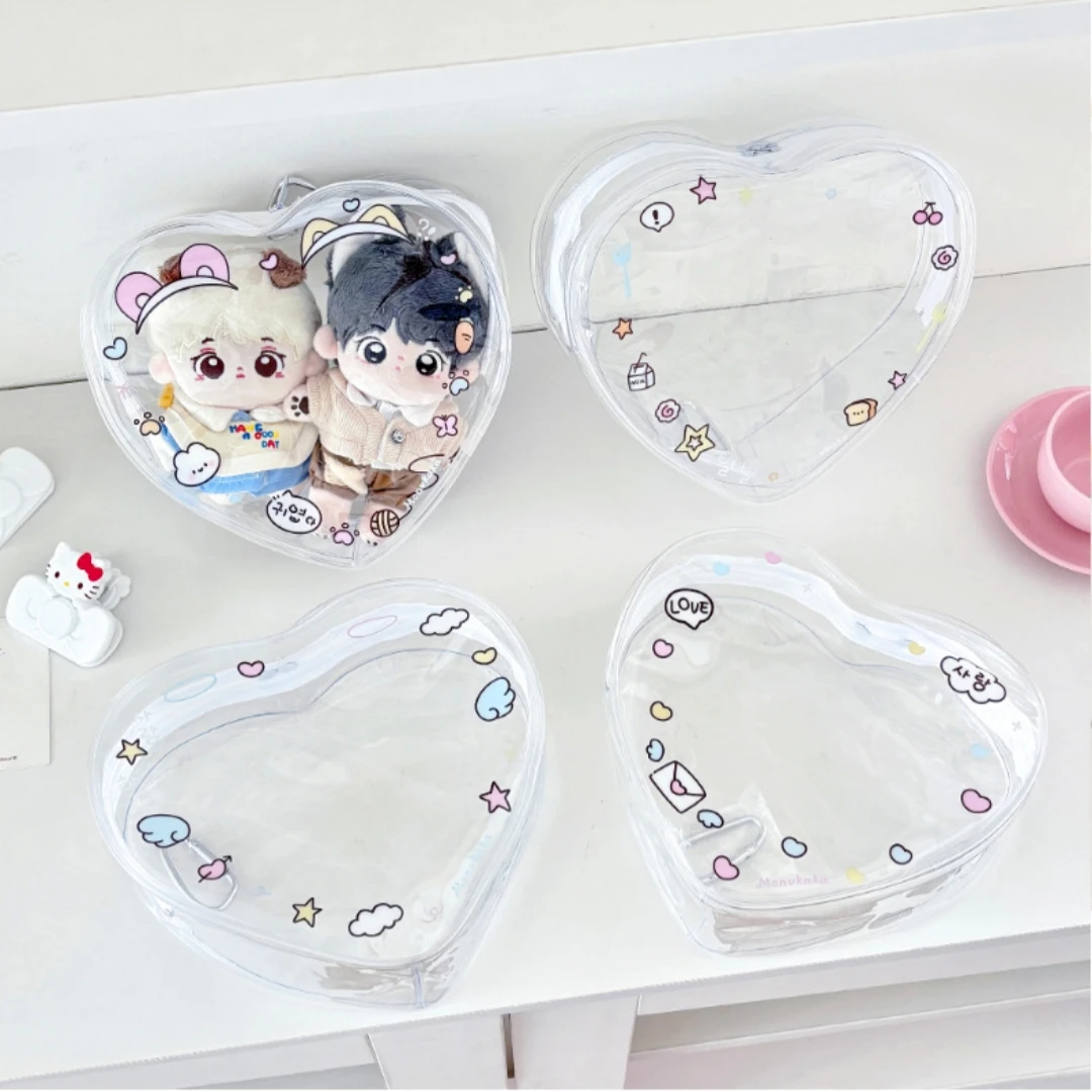 

Portable Storage Bag Lightweight Transparent Organizer Heart-Shaped Storage Bag Protective Doll Storage Bag For Travel Everyday