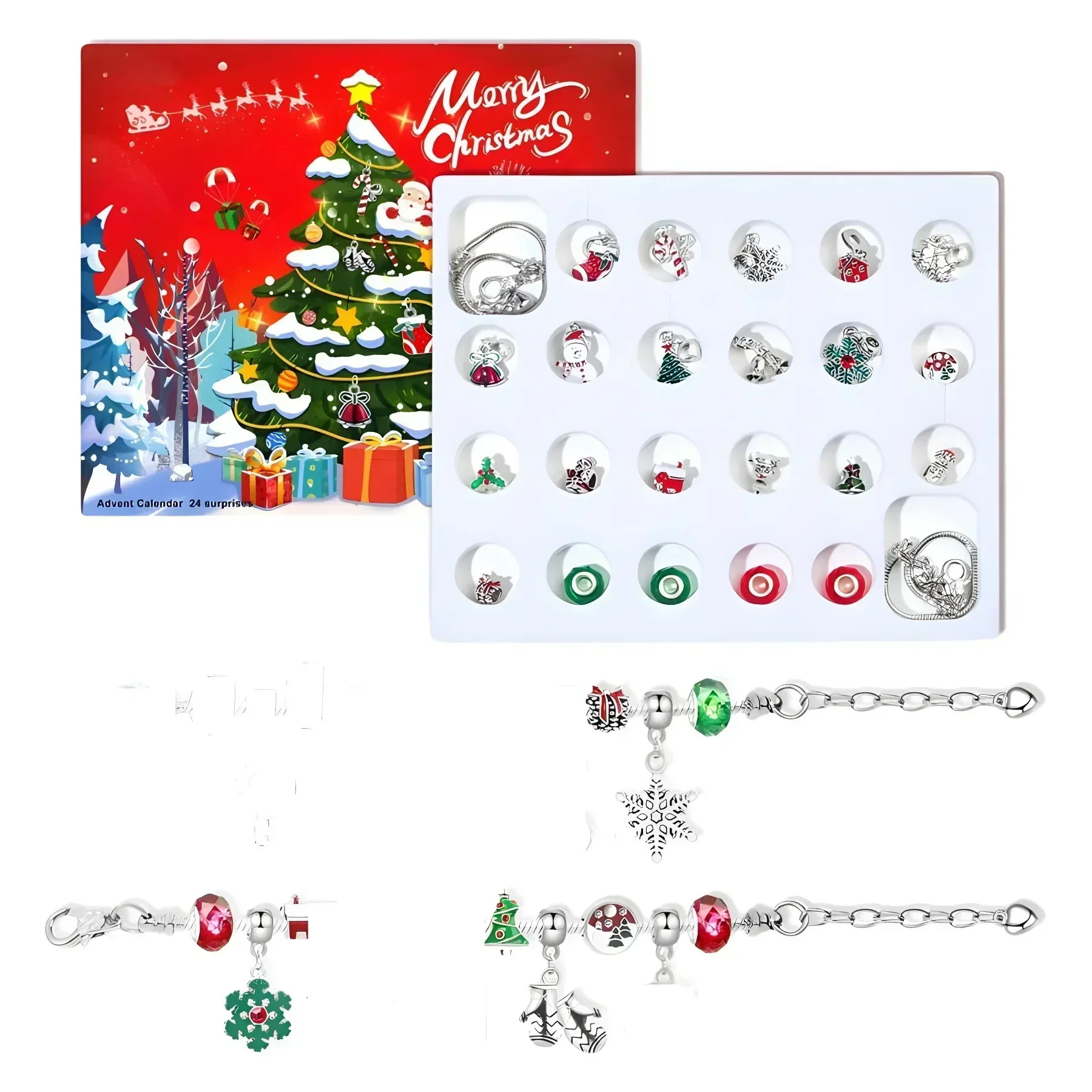 2025 Christmas Advent Calender Gift Box Creative DIY Snowman Santa Claus Bracelet Countdown Calendar Box for Girls New Year Gift