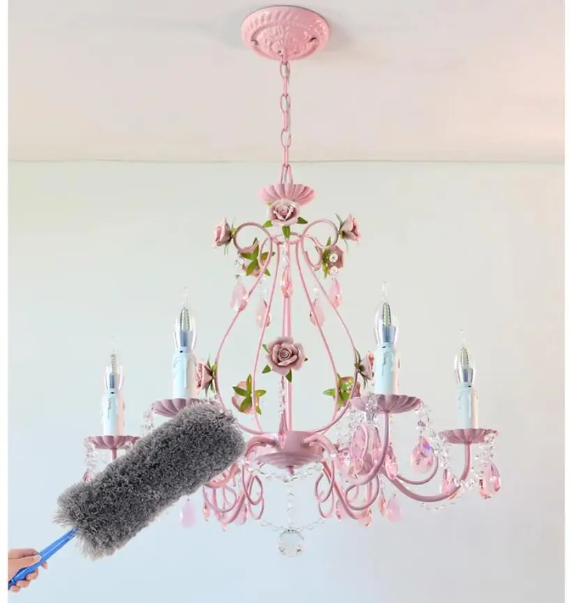 Pink Modern European Chandelier lamp Lustre Pendant Light Pink Rose Flower Light Fixture E14 Decoration Design