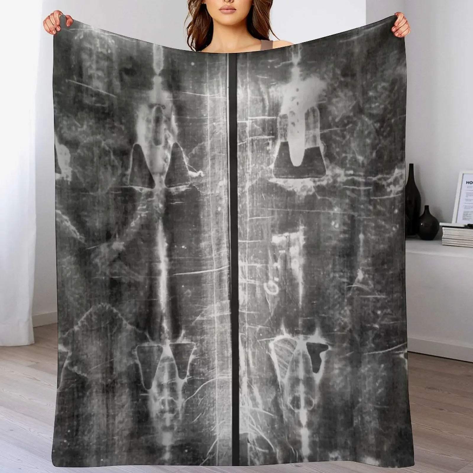 

Easter: Full length negatives of the Holy Shroud of Turin Throw Blanket Warm Cozy Throw Blanket for Living Room Couch