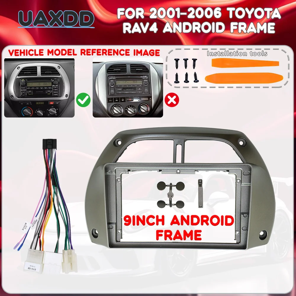 For 2001-2006 Toyota RAV4 9INCH 2Din Car Interior stereo radio Android frame Kit panel Center fascia cable video harness adapter