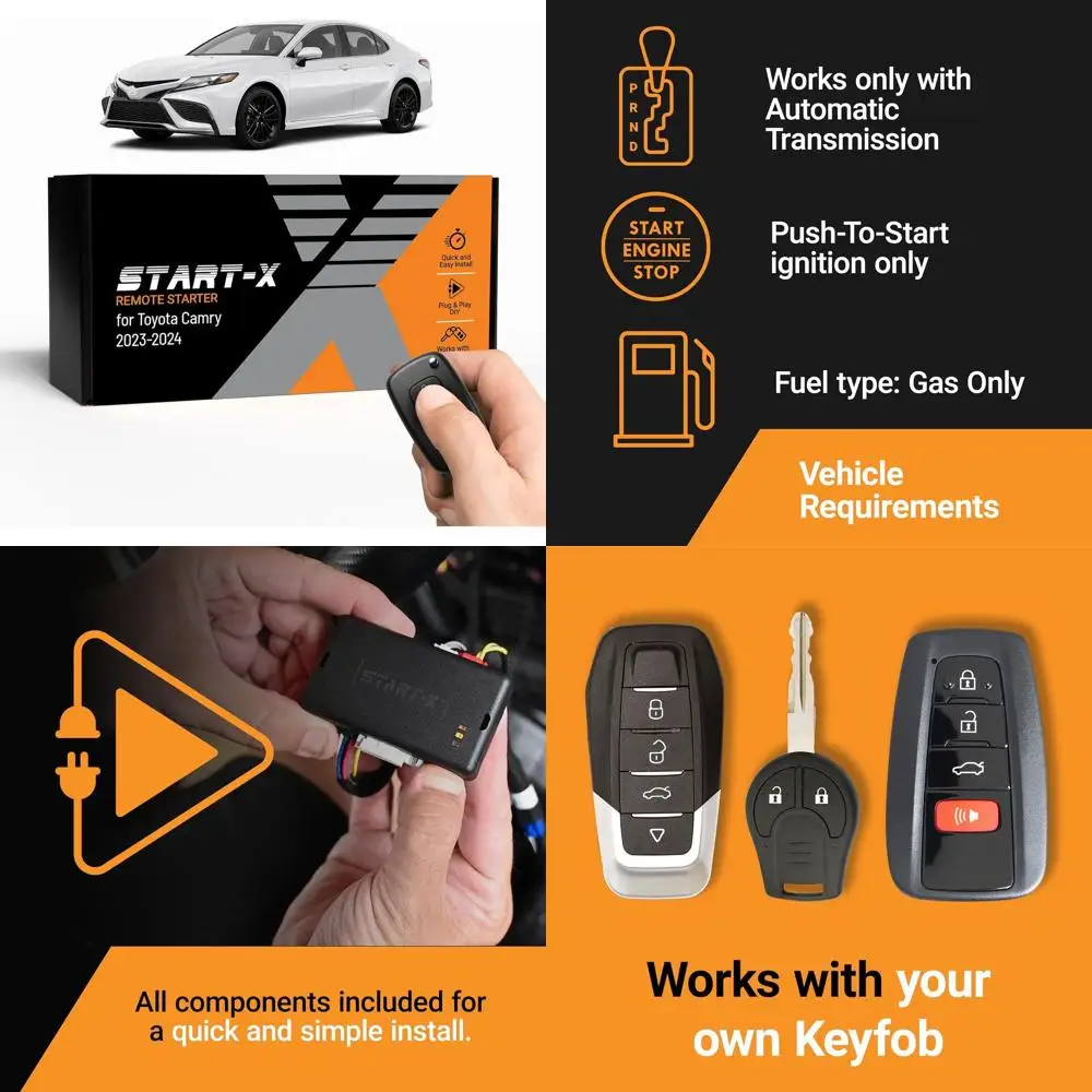 

Комплект дистанционного стартера Start-X для Toyota Camry (2023-2024) Негибридные автомобили | Нажимное зажигание | Plug N Play Встановіть | 3X