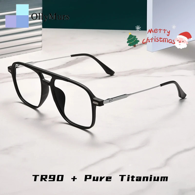 

OLLYMURS модные пилотные двойные мосты большие удобные очки из чистого титана Tr90 женские ретро оптические очки в оправе для мужчин