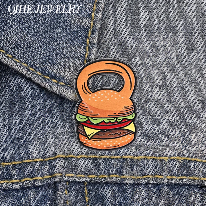 Pin Esmaltado Creativo de Fitness con Diseño de Kettlebell y Hamburguesa, Broche Divertido de Kettlebell y Hamburguesa, Joyería para Solapa, Regalo para Amigos