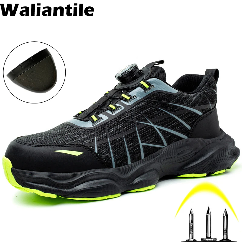 

Waliantile Indestructible Safety Shoes For Men Construction Working Boots Lace Free Anti-smashing Steel Toe Work Sneakers Male