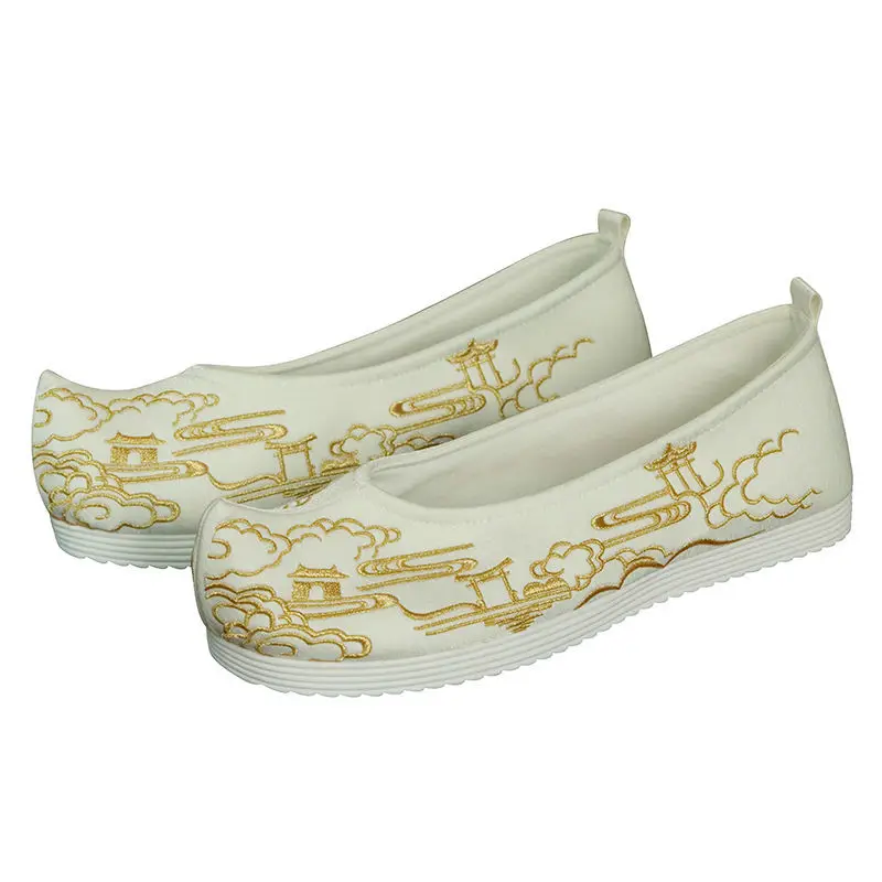 chinese ancient gold embroideried hanfu shoes summer unisex casual flat cloth shoes adult team performance match kungfu shoes
