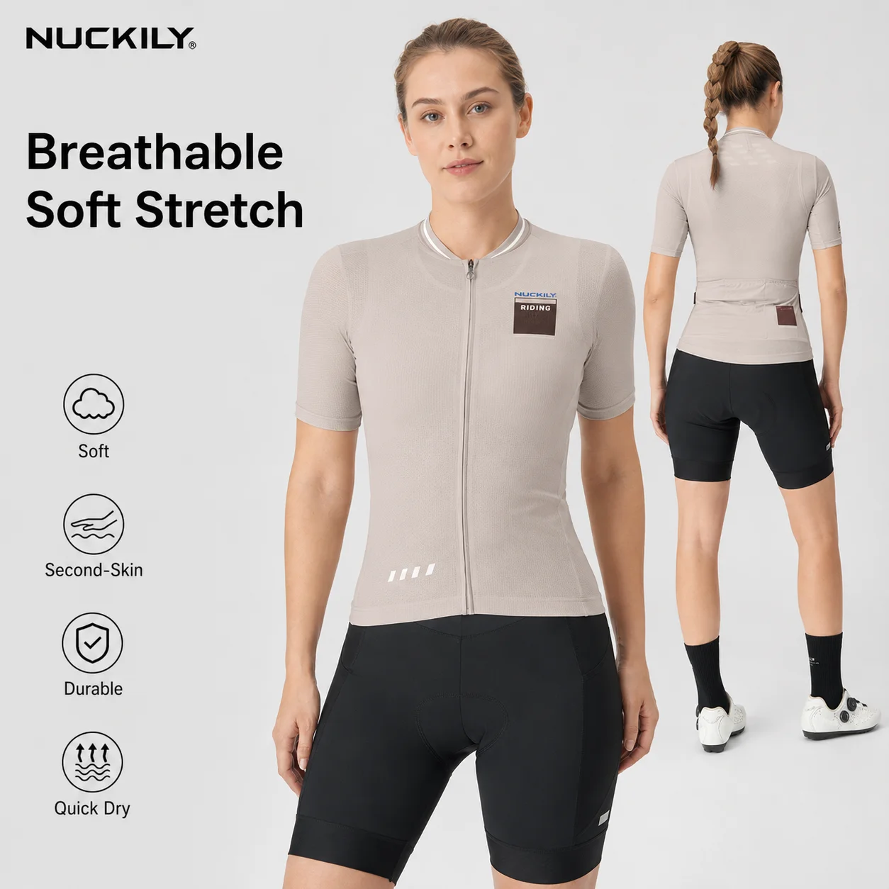 NUCKILY Women Cycling Jersey Set Short Sleeve Quick Dry Breathable Bike Shirt Padded Shorts Side