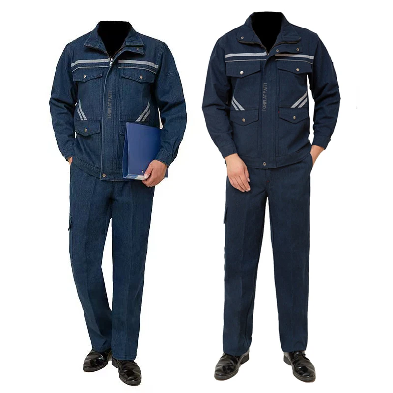 Saldatura riflettente in Denim addensato tuta da lavoro taglie forti manutenzione meccanica dell\'auto tuta resistente all\'usura e agli schizzi S-4XL