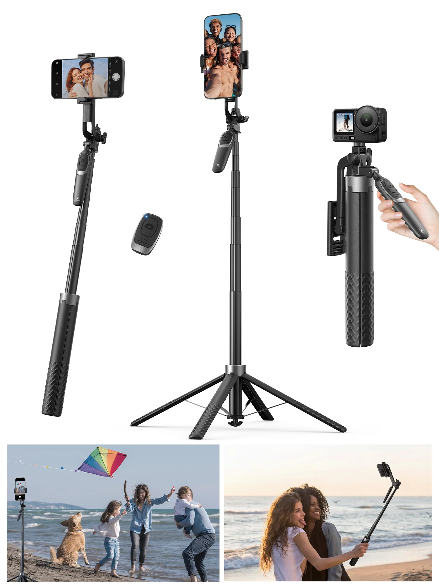 K&F CONCEPT 71 Calowy Teleskopowy Selfie Stick z Trójnogiem dla iPhone Samsung Xiaomi Kamery Akcji z Bezprzewodowym Pultem Dysta — zdjęcie produktu 7
