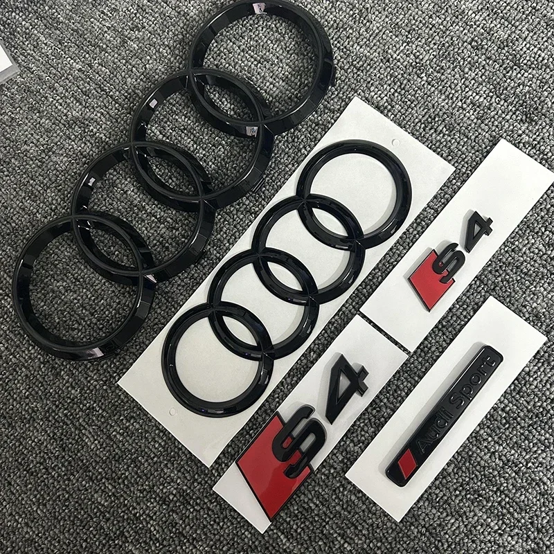 

2025 AUDI S4 2010-2019 4-Ring logo ABS Black Car Hood Front Grill Emblem Rear Trunk Badge Sticker S4 Emblem Audi Sport Sticker