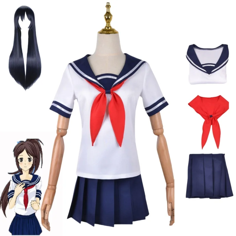 

Anime Yandere Simulator Ayano Aishi Role Play Costume JK Uniform Women's Full Set of Women's Short Sleeved Sailor Suit